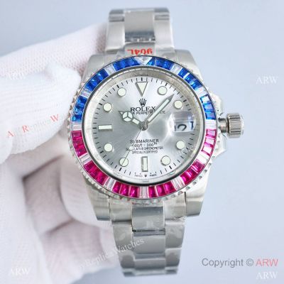 Swiss Quality Clone Rolex Submariner Citizen Silver Dial with Rainbow Bezel Watches